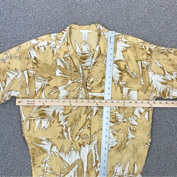 H&M Abstract Leaf Print Tie Front Crop Blouse Tan Cream Large Half Sleeve - Picture 14 of 15